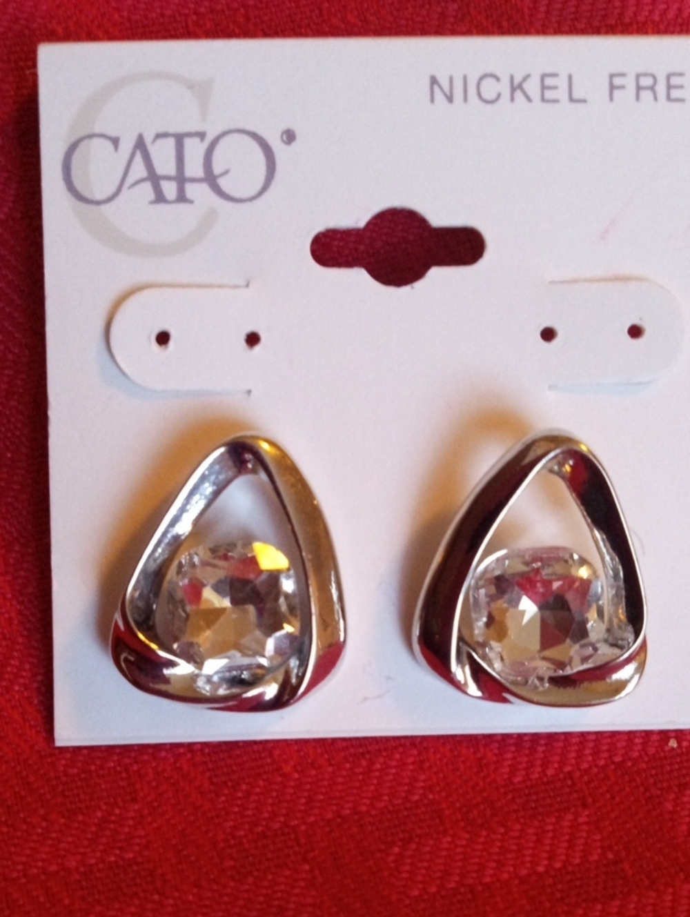 Brand New CATO Silver-Tone Clear Crystal Teardrop Earrings